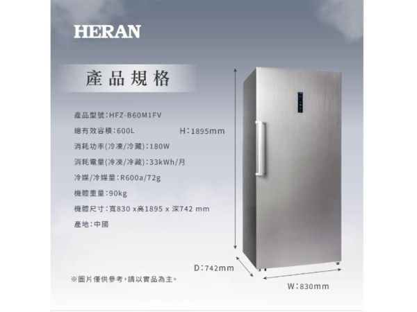 【聊聊再折】禾聯 HERAN 600L 變頻直立式冷凍櫃 HFZ-B60M1FV 禾聯 HERAN 600L 變頻直立式冷凍櫃 HFZ-B60M1FV