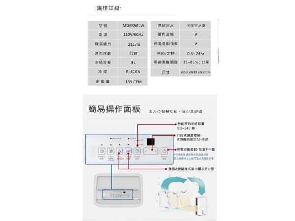 【聊聊再折】Mabe 美寶 21L側吹式強力高效除濕機 MDER50LW Mabe 美寶, 21L側吹式強力高效除濕機 ,MDER50LW