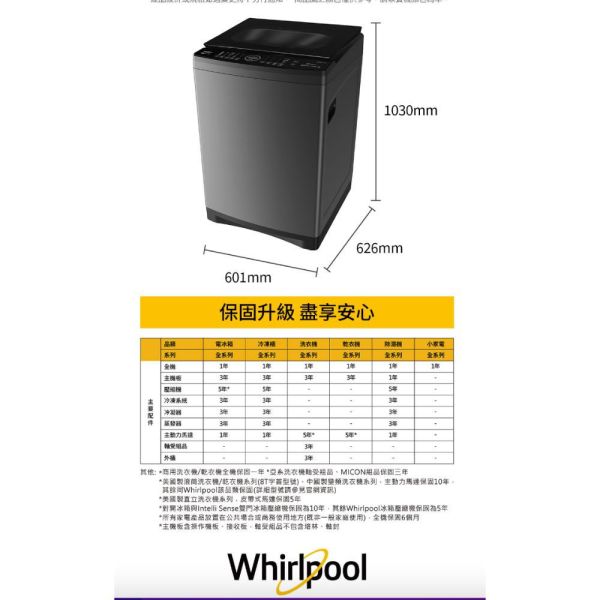【聊聊再折】惠而浦 Whirlpool SaniPro 16公斤 DD直驅變頻直立洗衣機 VWHD1611BG 惠而浦 Whirlpool SaniPro 16公斤 DD直驅變頻直立洗衣機 VWHD1611BG