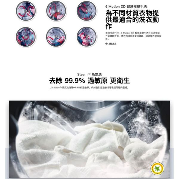【聊聊再折】LG 蒸氣滾筒洗衣機 (蒸洗脫烘)｜19公斤｜WD-S19VDW (冰瓷白) LG洗衣機, 蒸氣滾筒洗衣機 (蒸洗脫烘)｜19公斤｜,WD-S19VDW (冰瓷白)