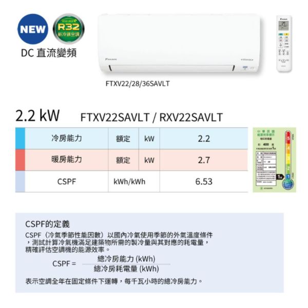 【聊聊再折】DAIKIN大金 R32 新大關 SA系列 變頻一對一冷暖壁掛RXV22SAVLT/FTXV22SAVLT DAIKIN大金 RXV22SAVLT/FTXV22SAVLT