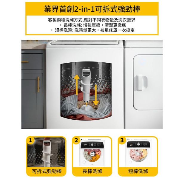 【聊聊再折】惠而浦 Whirlpool 15公斤 2-in-1 可拆式長棒直立洗衣機 8TWTW5057PW 惠而浦 Whirlpool 15公斤 2-in-1 可拆式長棒直立洗衣機 8TWTW5057PW