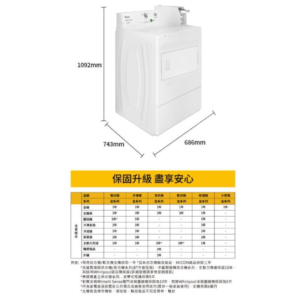 【聊聊再折】惠而浦 Whirlpool Essential Dry 12公斤投幣式乾衣機 CEM2765FQ 惠而浦 Whirlpool Essential Dry 12公斤投幣式乾衣機 CEM2765FQ