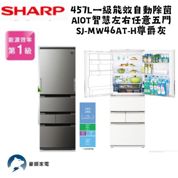 【聊聊再折】夏普 SHARP 457L 自動除菌離子左右開任意門變頻冰箱 SJ-MW46AT-H尊爵灰 夏普冰箱, SHARP 457L 自動除菌離子左右開任意門變頻冰箱 ,SJ-MW46AT-H尊爵灰