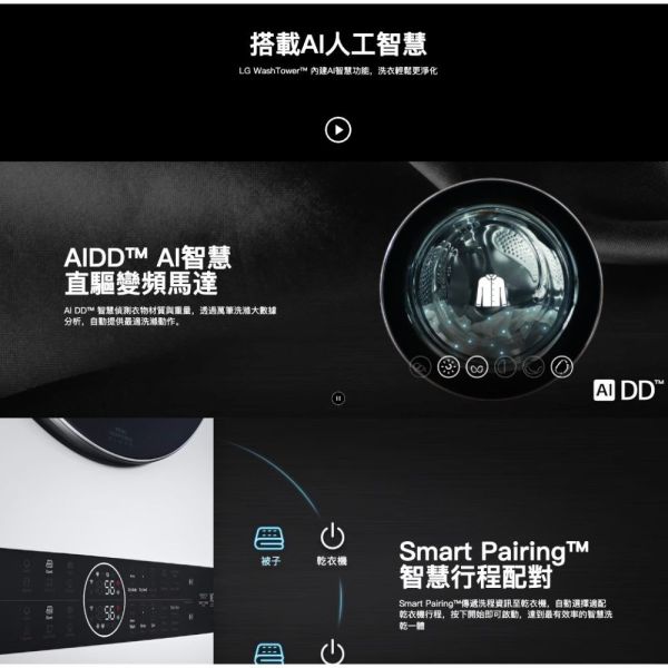 【聊聊再折】LG WashTower™ AI智控洗乾衣機 (冰瓷白)｜洗衣19公斤+乾衣16公斤 WD-S1916W LG洗衣塔, WashTower™ AI智控洗乾衣機 (冰瓷白)｜洗衣19公斤+乾衣16公斤 ,WD-S1916W