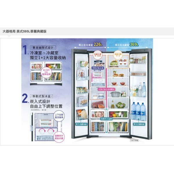 【聊聊再折】日立 HITACHI  變頻雙門對開冰箱595L (RS600PTW-GBK黑) 日立對開冰箱, HITACHI  595L變頻雙門對開冰箱 ,RS600PTW-GBK黑