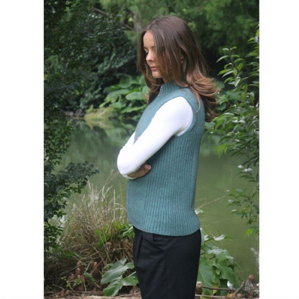 【女裝】立領拉鍊灰綠色紐西蘭貂毛羊毛背心 