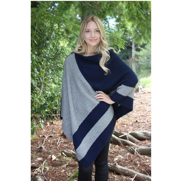 紐西蘭貂毛羊毛斗篷披肩_午夜藍X銀灰 圍巾,保暖,羊毛,美麗諾羊毛,披肩,斗篷