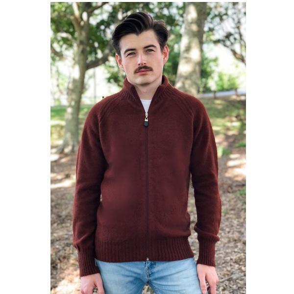 棕色男裝紐西蘭貂毛羊毛外套 立領拉鍊款 