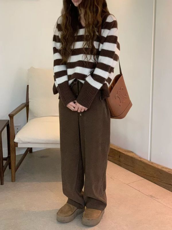 橫紋翻領毛衣 橫條紋毛衣