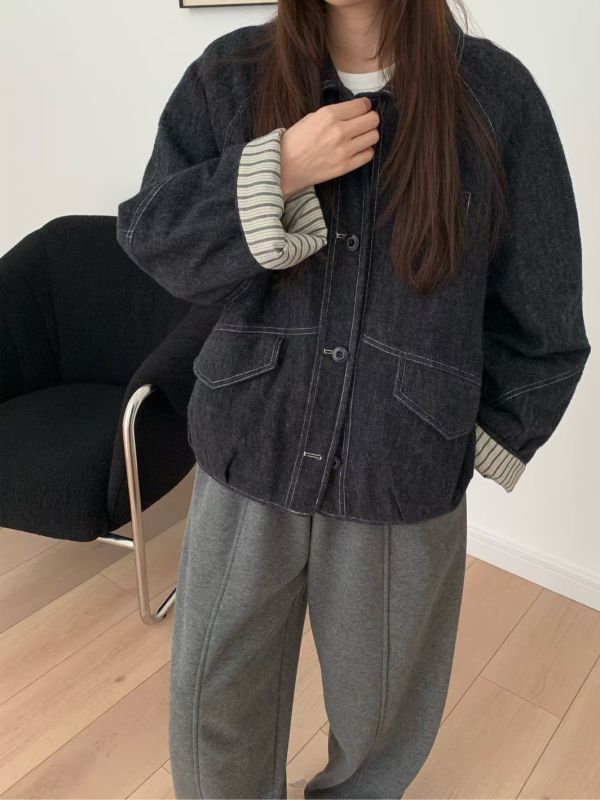 磨毛丹寧外套 舖棉外套