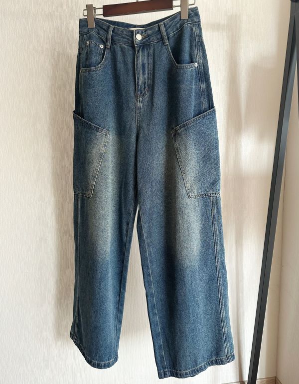 側口袋牛仔寬褲 牛仔寬褲