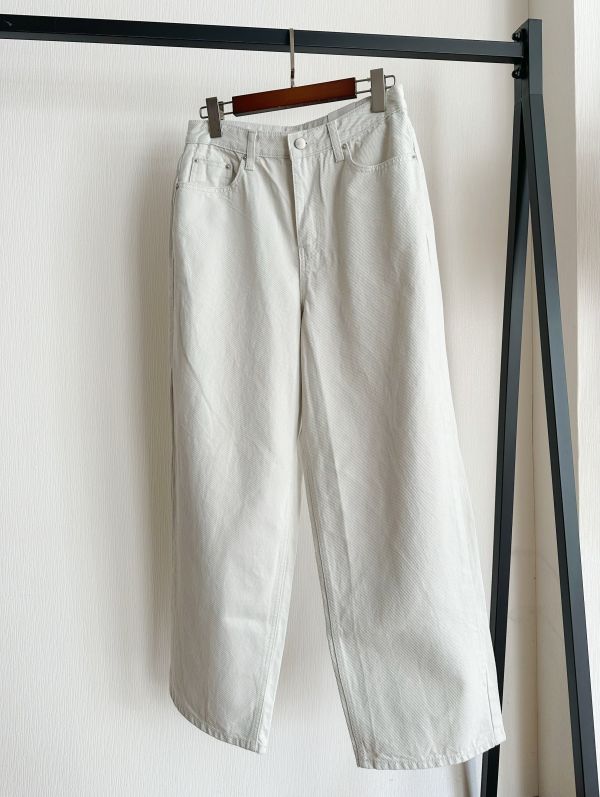 粗斜紋米白牛仔褲 米白寬褲