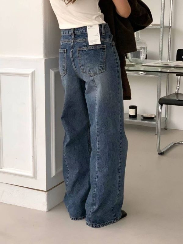 膝割破造型寬褲 牛仔寬褲