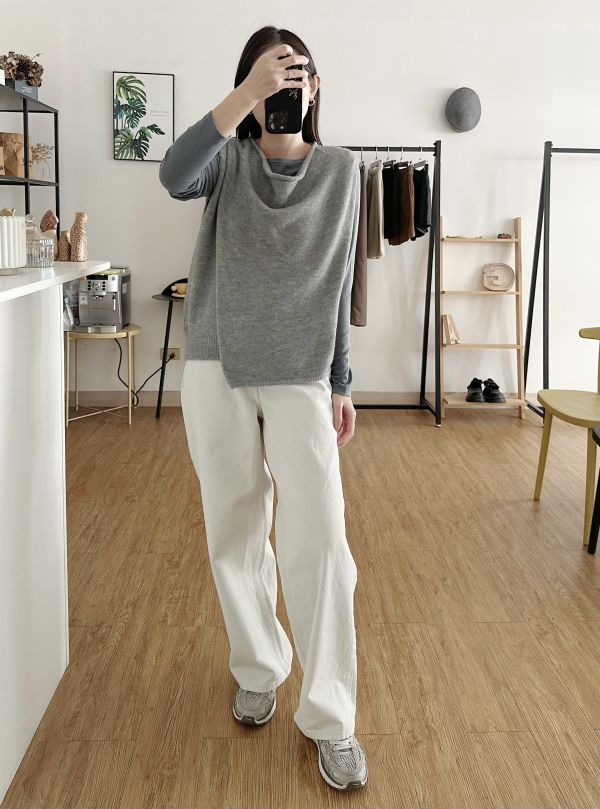 垂墜領造型毛背心 毛料背心