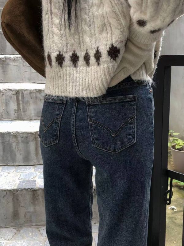 內薄刷毛小直筒牛仔 薄刷毛小直筒牛仔