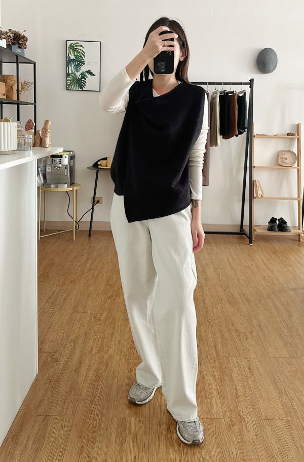 垂墜領造型毛背心 毛料背心