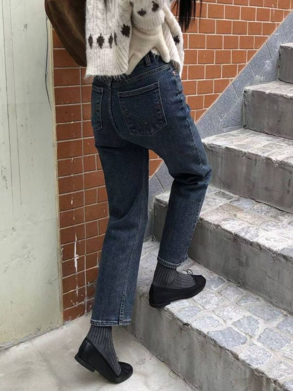 內薄刷毛小直筒牛仔 薄刷毛小直筒牛仔