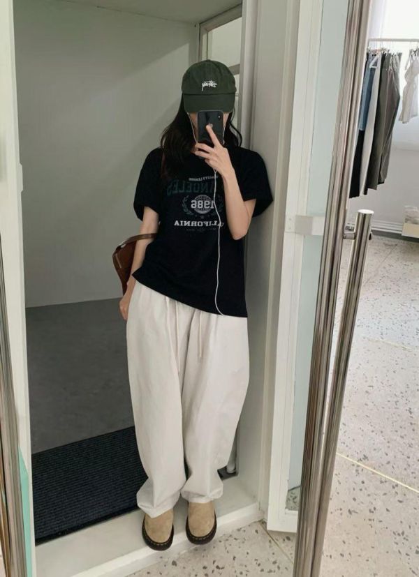 腰束帶寬身造型褲 造型棉褲