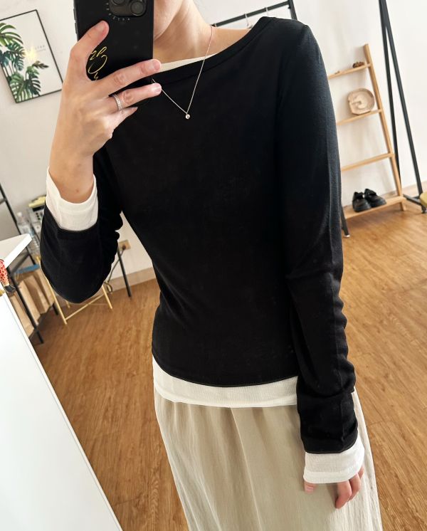 假兩件超彈上衣 針織上衣