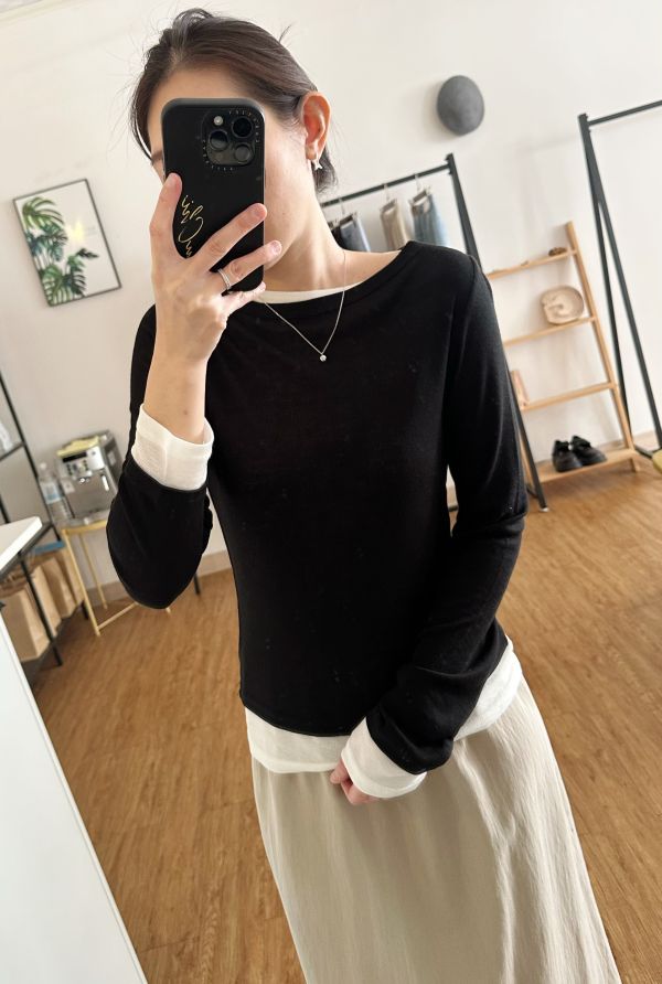 假兩件超彈上衣 針織上衣