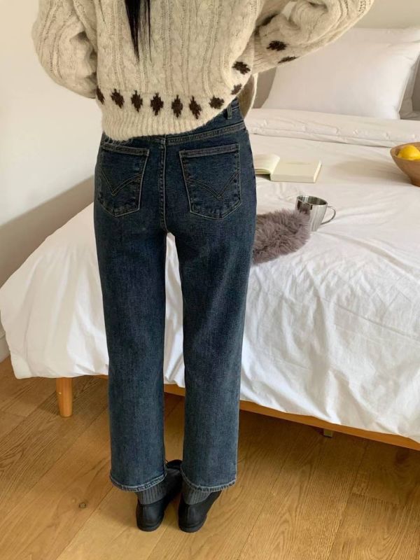 內薄刷毛小直筒牛仔 薄刷毛小直筒牛仔