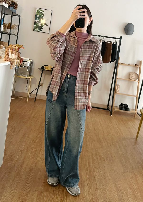 側口袋牛仔寬褲 牛仔寬褲