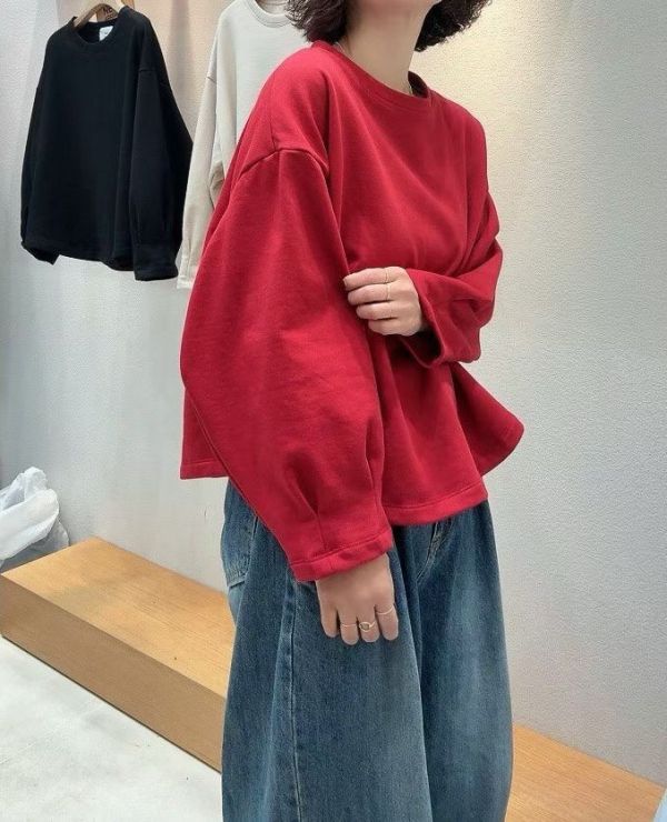 弧型手袖刷毛上衣 弧型袖上衣