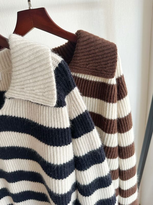 橫紋翻領毛衣 橫條紋毛衣