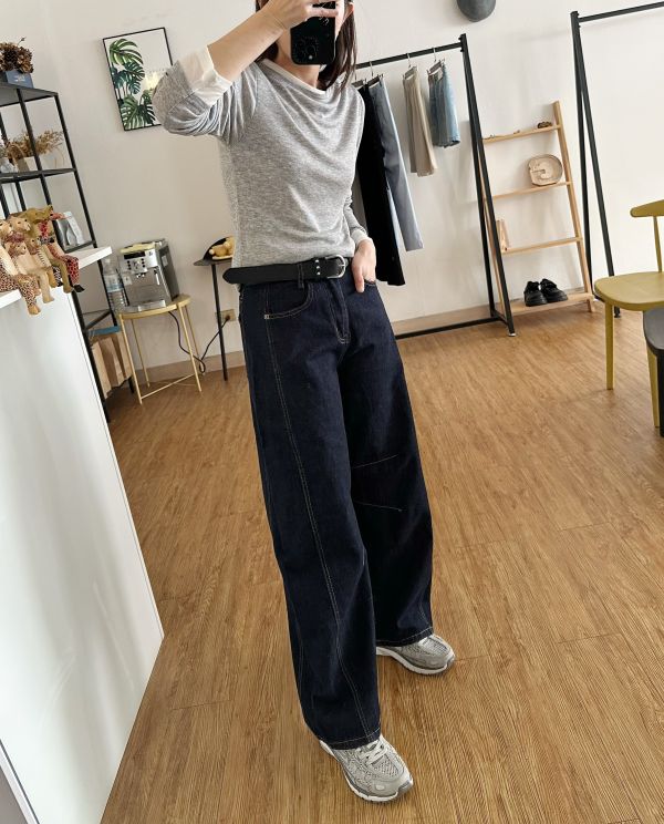 深丹寧小彎刀褲 彎刀褲