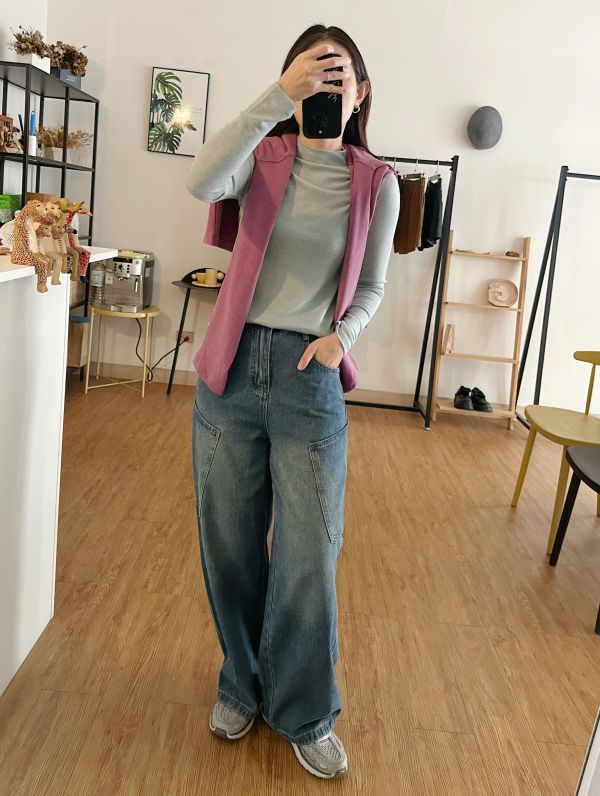 側口袋牛仔寬褲 牛仔寬褲