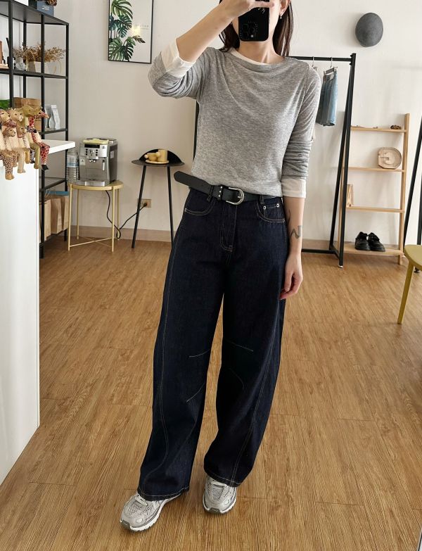 深丹寧小彎刀褲 彎刀褲