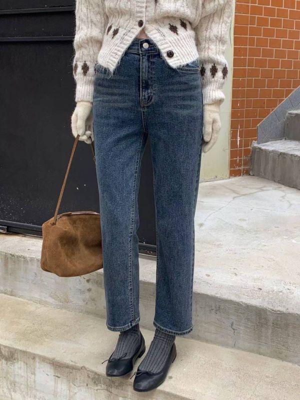 內薄刷毛小直筒牛仔 薄刷毛小直筒牛仔