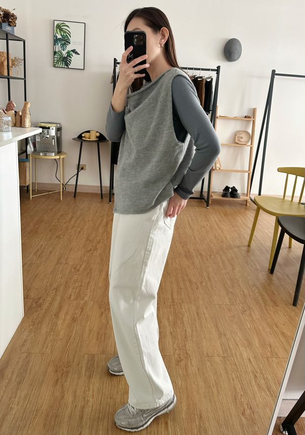 垂墜領造型毛背心 毛料背心