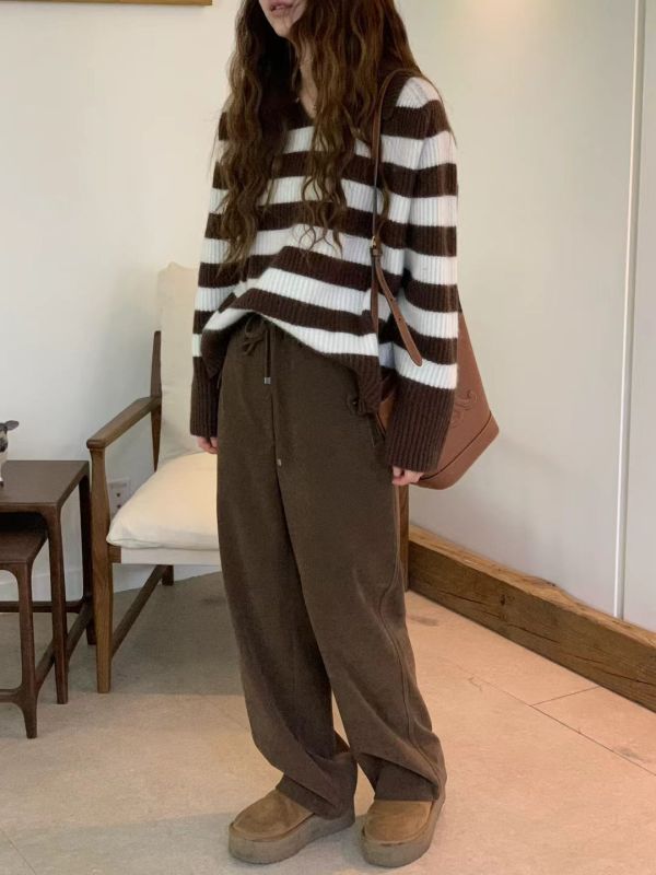 橫紋翻領毛衣 橫條紋毛衣