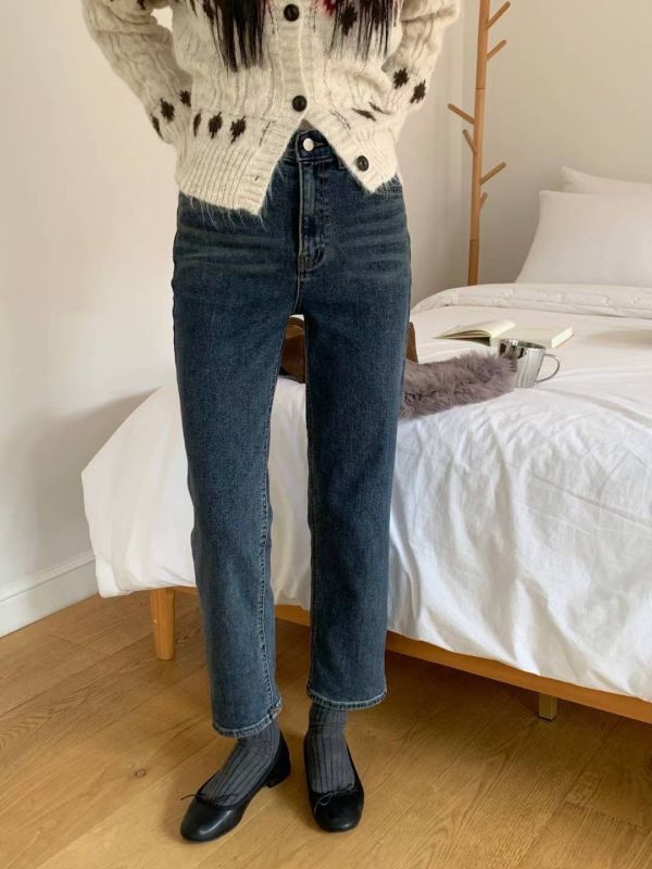 內薄刷毛小直筒牛仔 薄刷毛小直筒牛仔