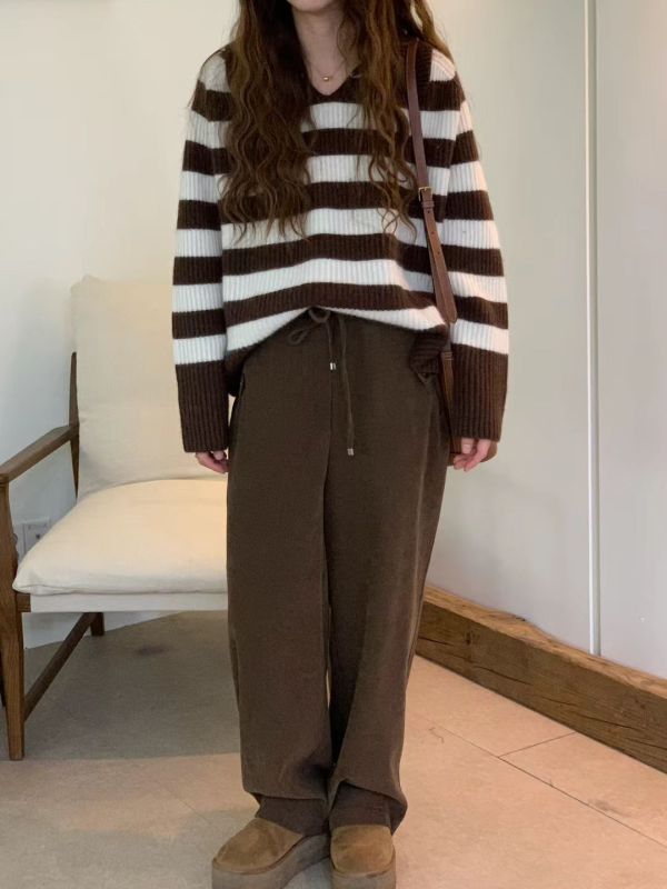 橫紋翻領毛衣 橫條紋毛衣