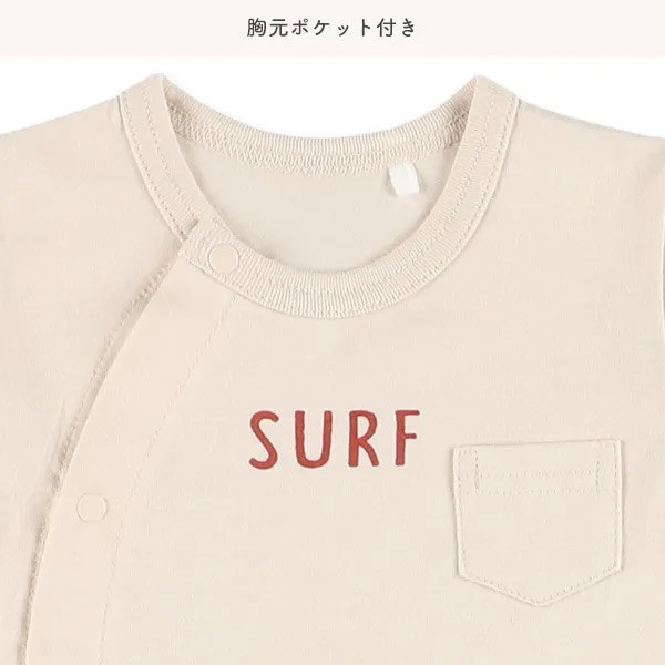日本 60-80公分 短袖連身衣（米色surf） 寶寶連身衣 日本童裝 連身衣
