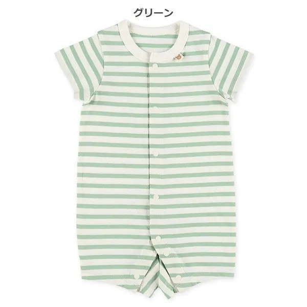 日本 60-70公分 短袖連身衣（簡約綠色線條） 寶寶連身衣 日本童裝 連身衣