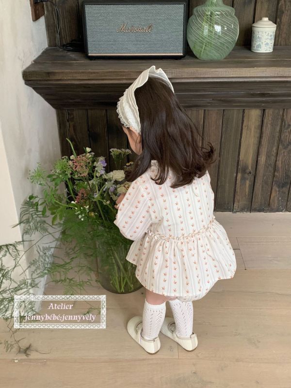 春季新品 淺條紋花朵蝴蝶結包屁裙 