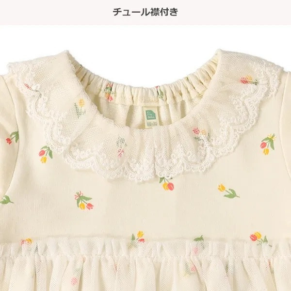 日本西松屋 60-80公分 奶油鬱金香蕾絲洋裝 寶寶連身衣 日本童裝 連身衣