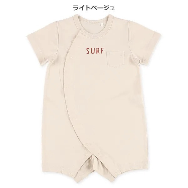 日本 60-80公分 短袖連身衣（米色surf） 寶寶連身衣 日本童裝 連身衣
