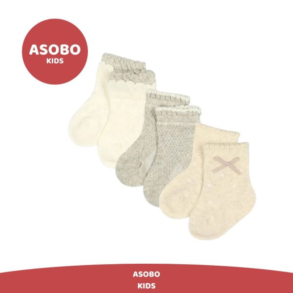 日本7-9cm新生兒襪 三件組（質感蝴蝶結襪） ASOBO KIDS 日本襪子 襪子 寶寶襪子
