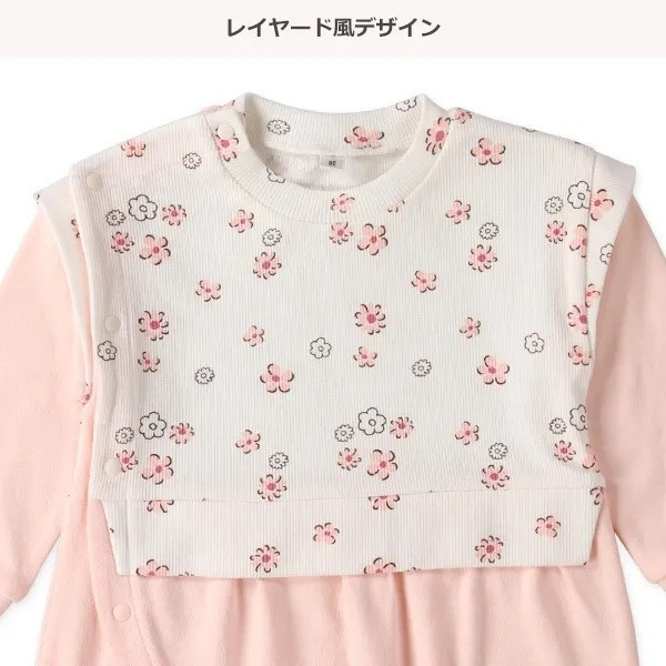 日本西松屋 70/80公分 粉色假翻領櫻花連身衣 寶寶連身衣 日本童裝 連身衣