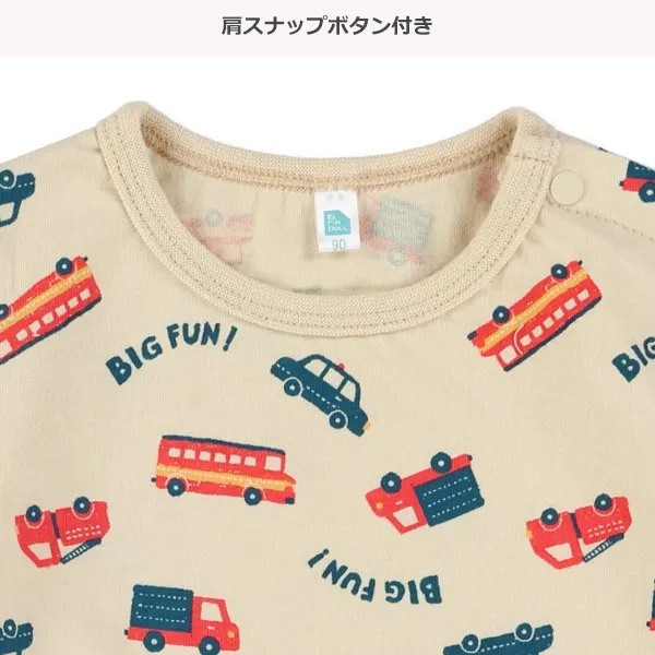 日本 80/90cm 短袖連身衣（卡其色撞色汽車款） 寶寶連身衣 日本童裝 連身衣