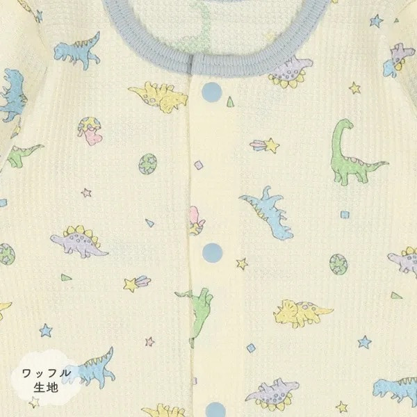 日本60-80cm 長袖包屁衣兩件組（華夫格恐龍寶寶） 