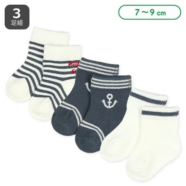 西松屋 7-9cm 新生兒海軍條紋襪三入組 