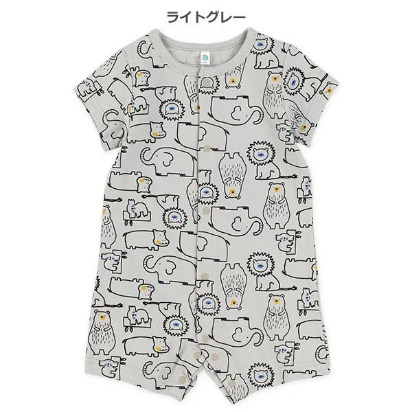 日本 70/80cm 短袖連身衣（手繪動物印花） 寶寶連身衣 日本童裝 連身衣