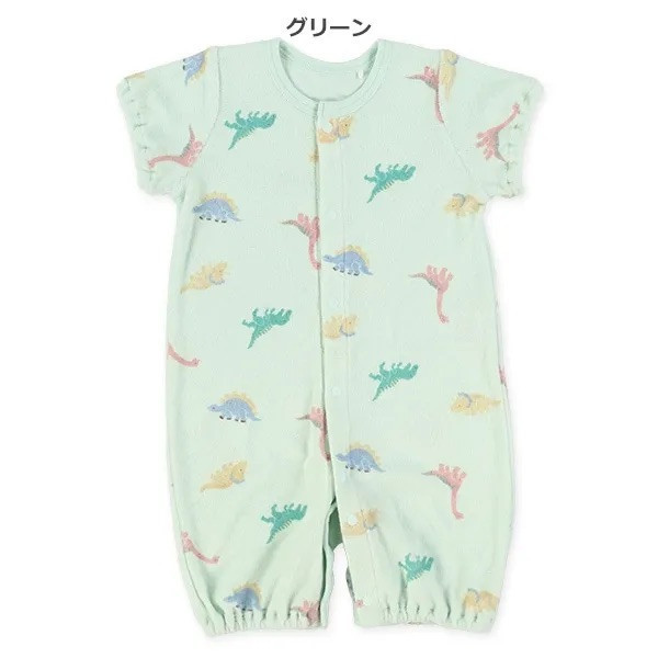 日本 50-60cm 短袖連身衣（恐龍樂園 外層有軟絨毛） 寶寶連身衣 日本童裝 連身衣