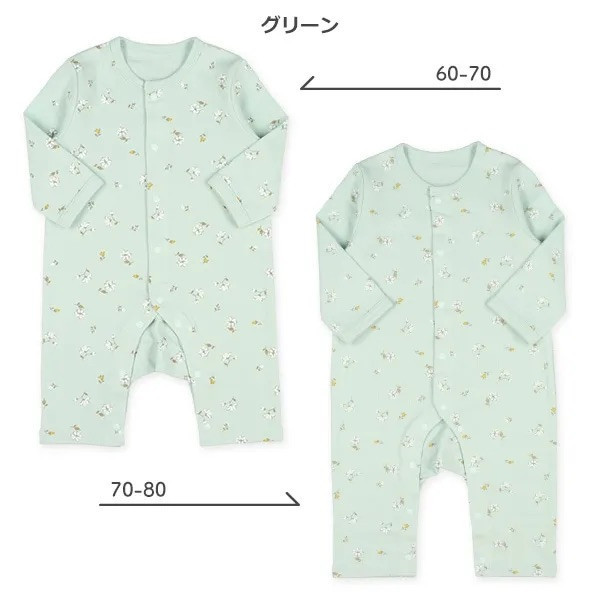 日本 60-80公分 長袖連身衣（薄荷小白花） 寶寶連身衣 日本童裝 連身衣